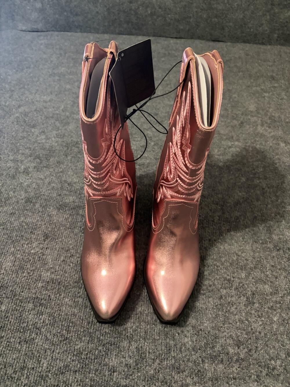 NWT Forever 21 Pink Metallic Cowboy Boots Women's Size 7.5 Rock Western Glam